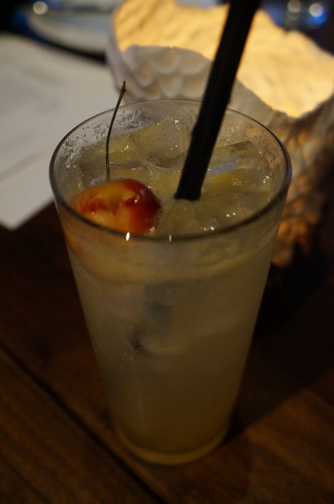 Rainier cherry shrub - a sweet, but slightly vinegary soda with a fresh rainier cherry